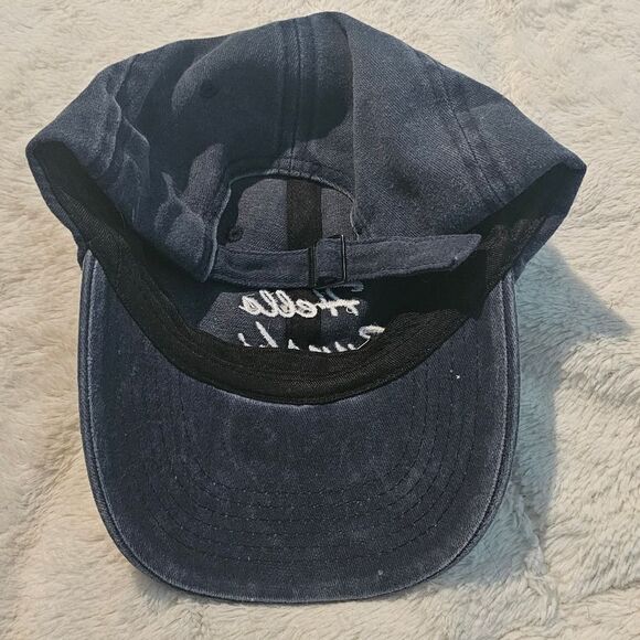 Hello Sunshine Embroidered Hat Navy Blue With Adjustable Strap. - Picture 2 of 4